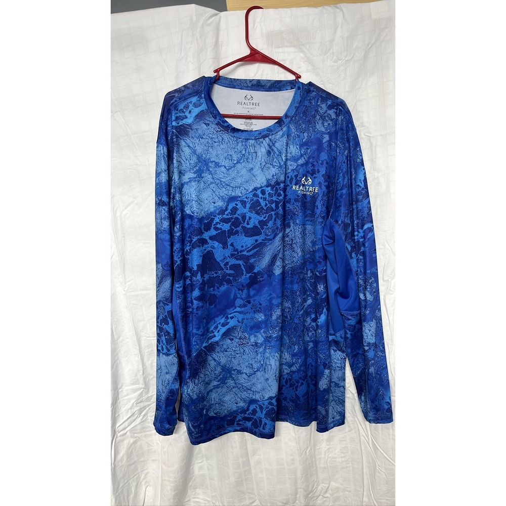 Realtree Wav3 Fishing Shirt Mens XL Blue Camo Long Sleeve Performance